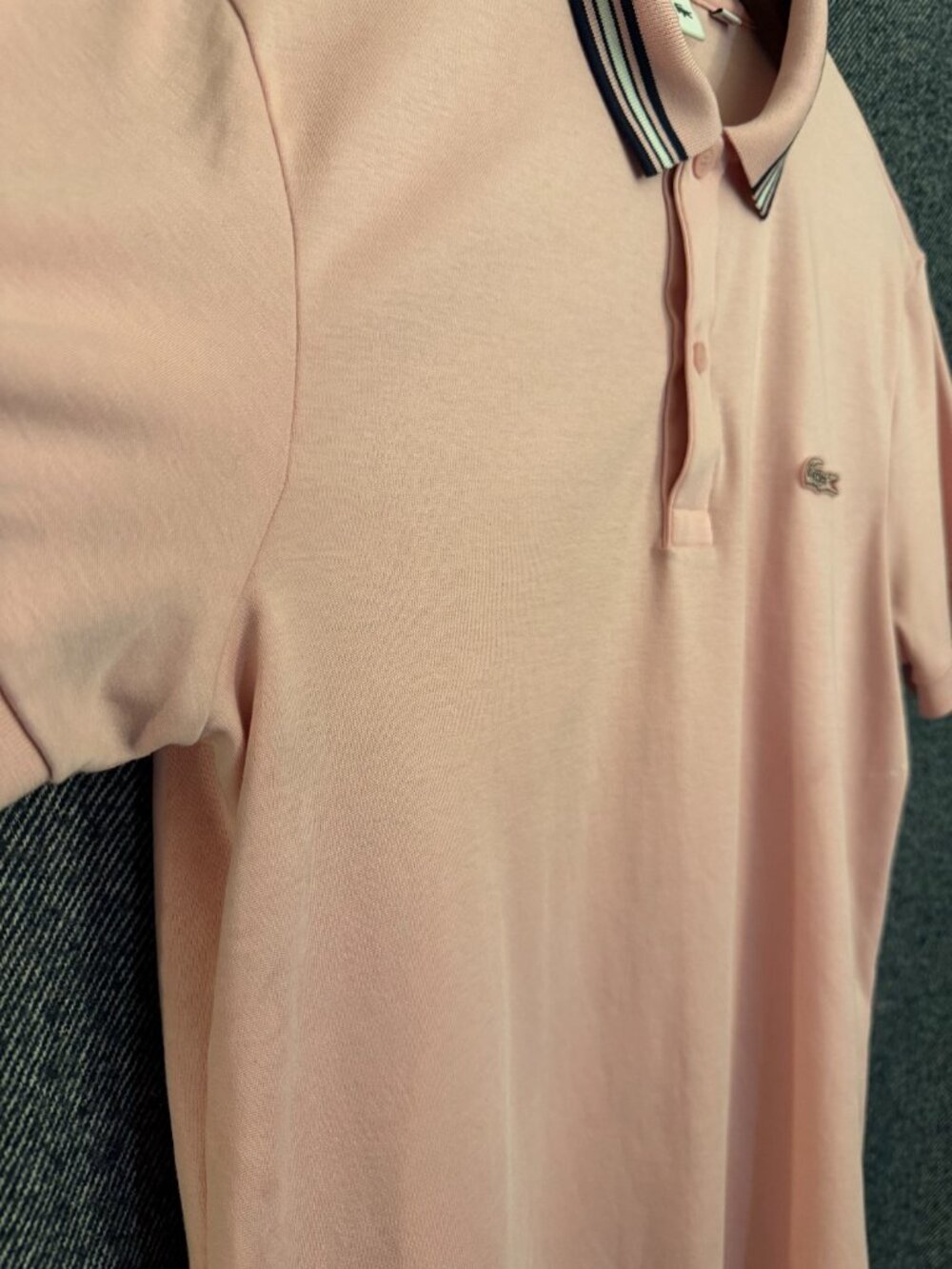 Lacoste Men’s Pink Regular Fit Polo Shirt Medium Striped Collar Preppy - Picture 3 of 7